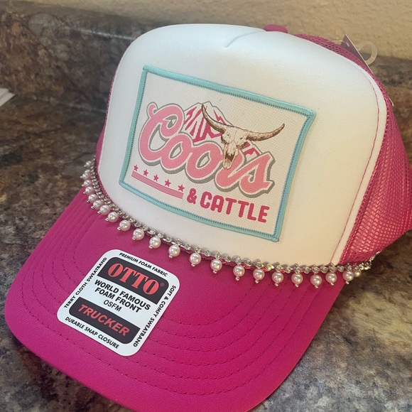 OTTO Hot Pink Trucker Hat w/ Pearl & Rhinestone Trim - Picture 4 of 7